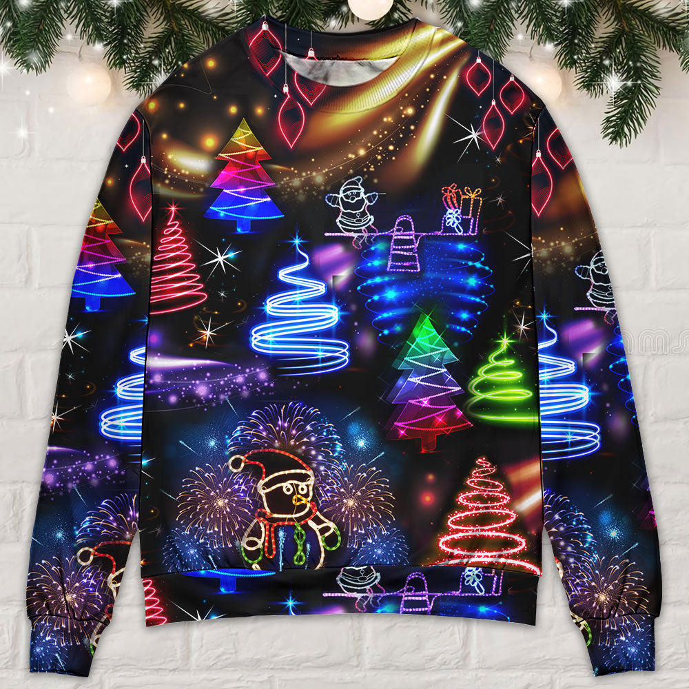 Christmas Neon Art Santa Snowman – Sweater - Ugly Christmas Sweater