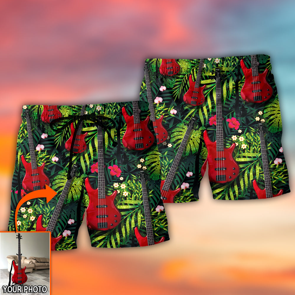 Guitar Various Style Tropical Floral Custom Photo - Beach Short