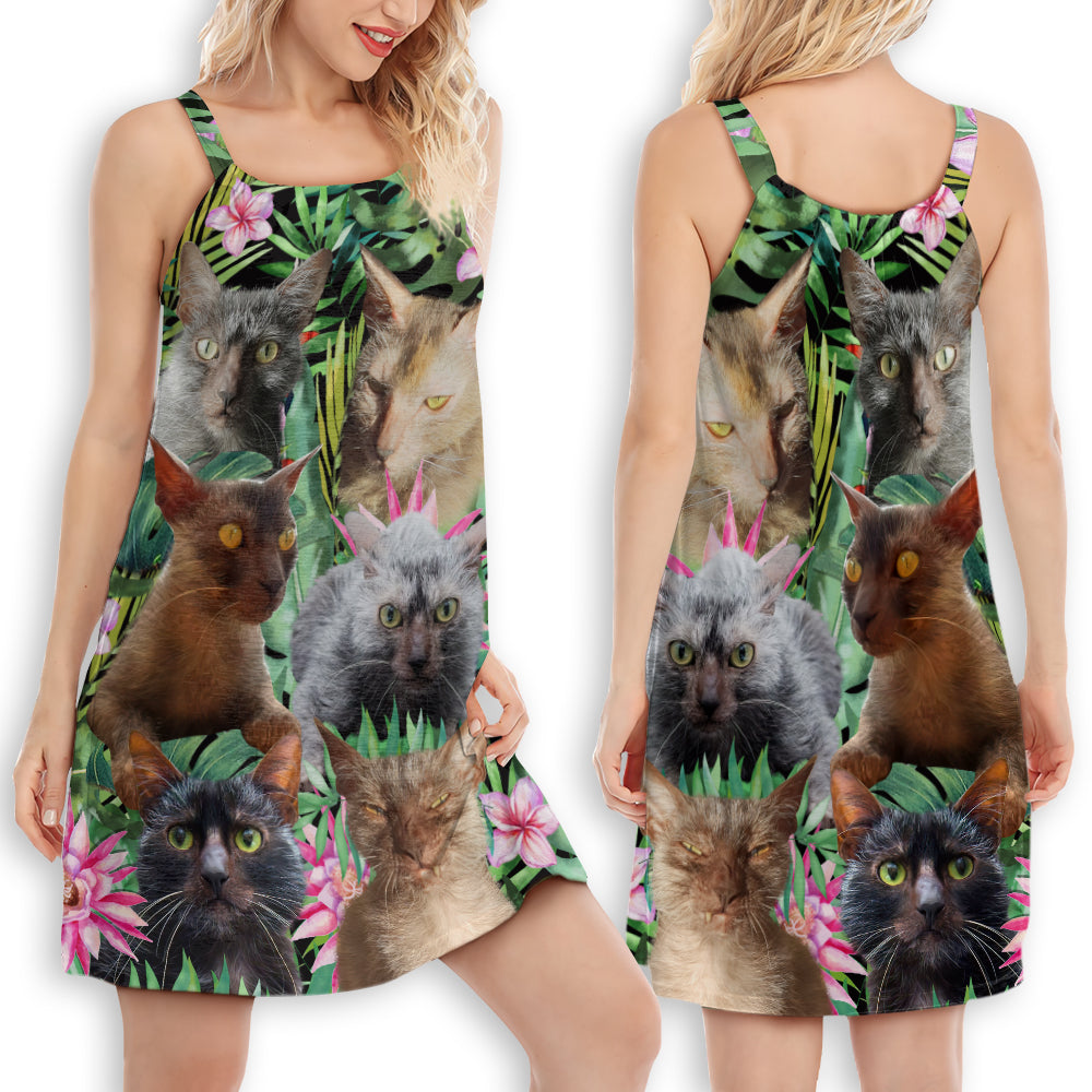 Lykoi Cat Floral Love – Women's Summer Sleeveless V-Neck Camisole Dress