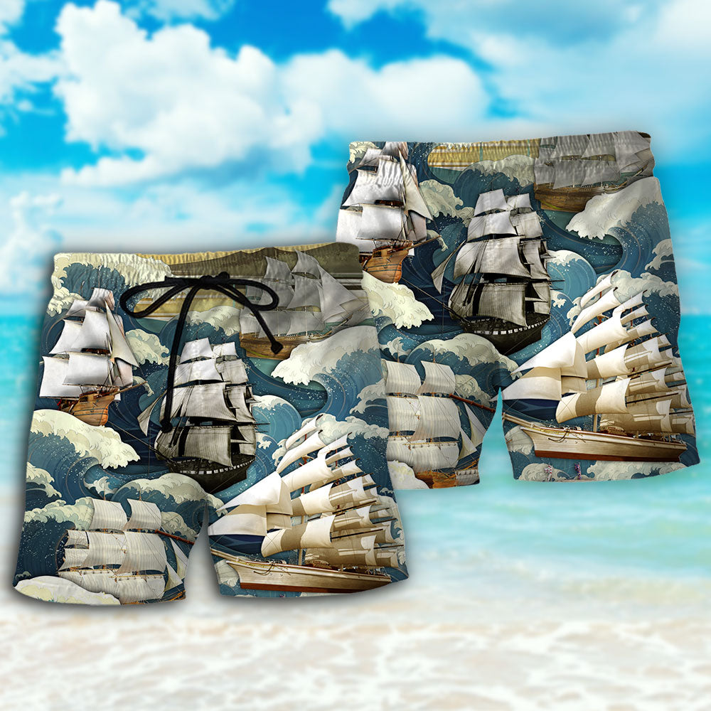 Vintage Sailing Wave Art – Beach Short