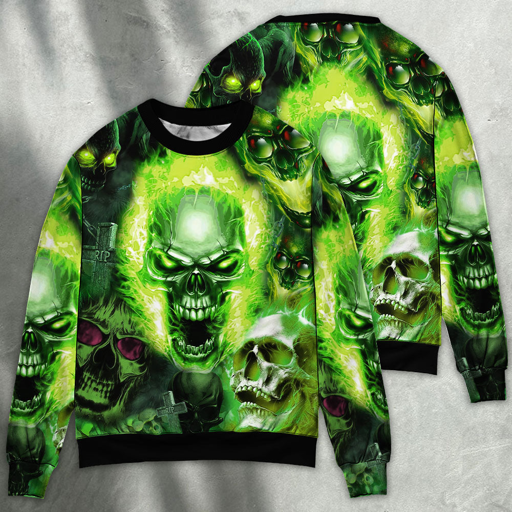 Green Skull Fear No Man Style – Sweater - Ugly Christmas Sweater