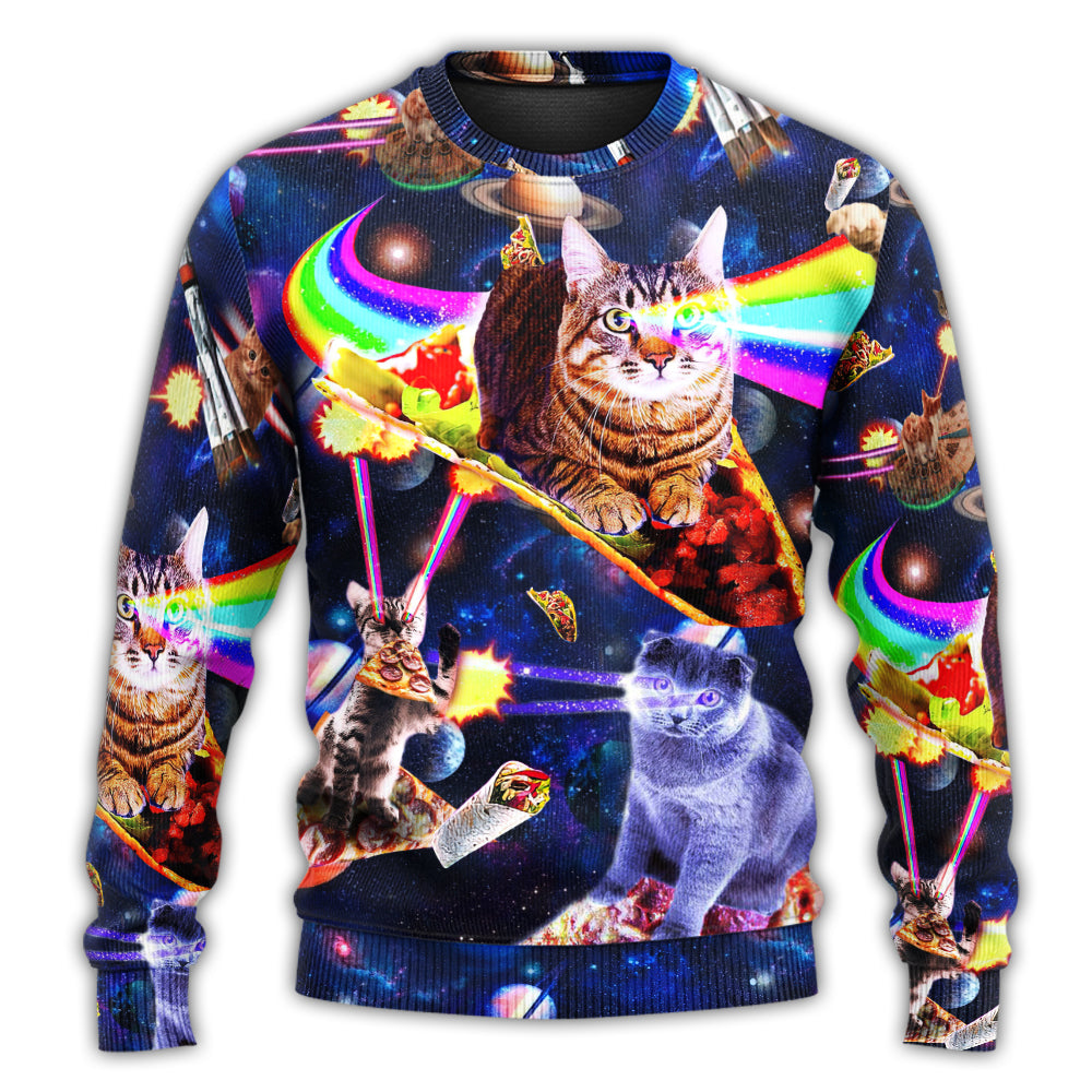 Space Galaxy Cat Food Ride – Sweater - Ugly Christmas Sweater