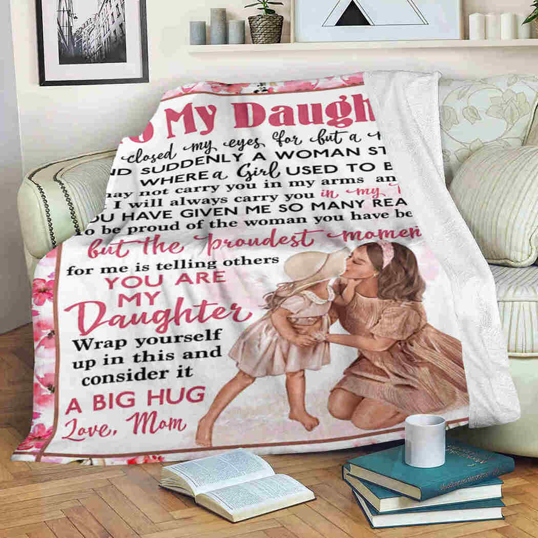 Family To My Daughter Love Mom Daughter Flannel Blanket For Bed Sofa And Reading Nook Decor