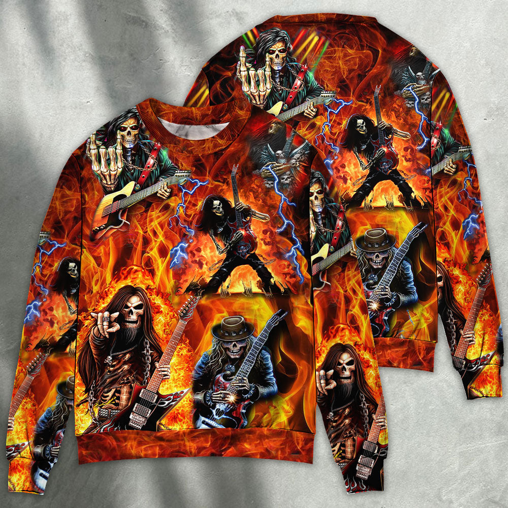 Guitar Skull Fire Art Style – Sweater - Ugly Christmas Sweater