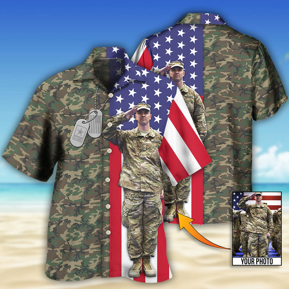 Patriotic Military USA Flag Custom Photo – Hawaiian Shirt