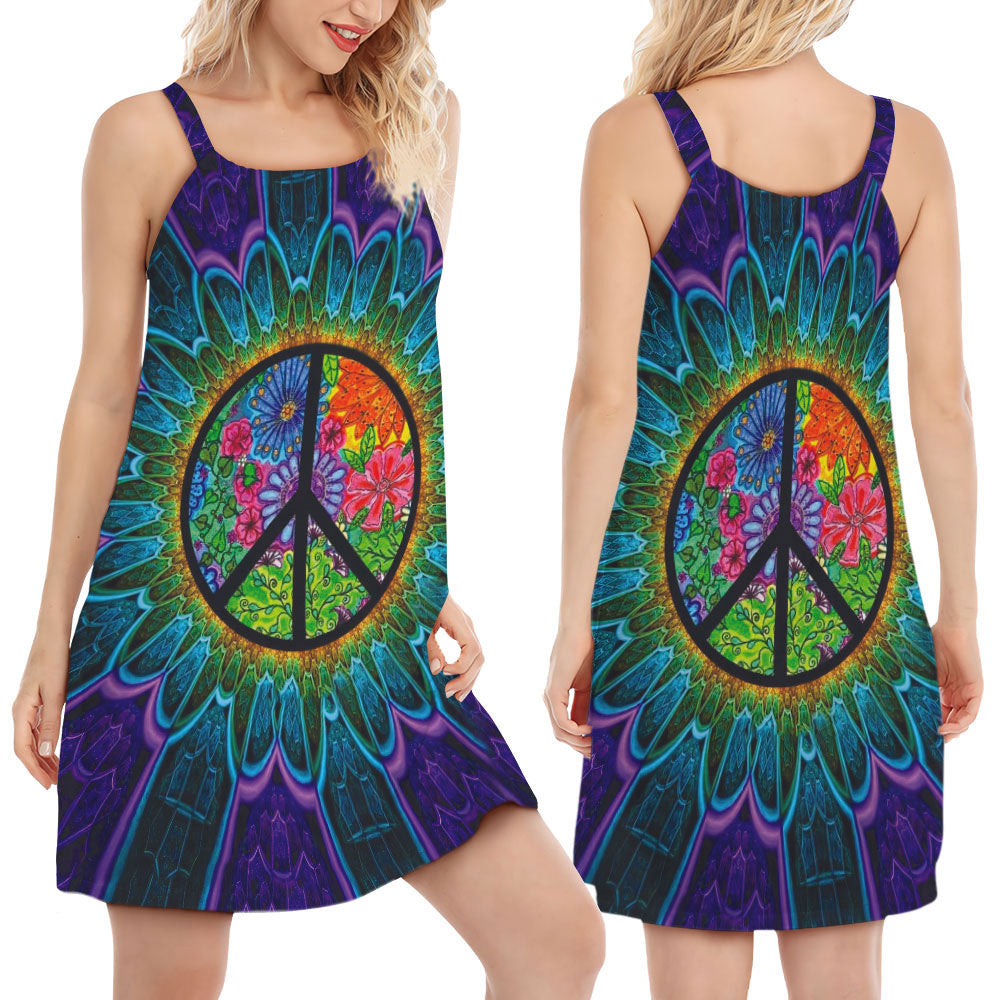 Hippie Peace Sign Lover – Women's Summer Sleeveless V-Neck Camisole Dress