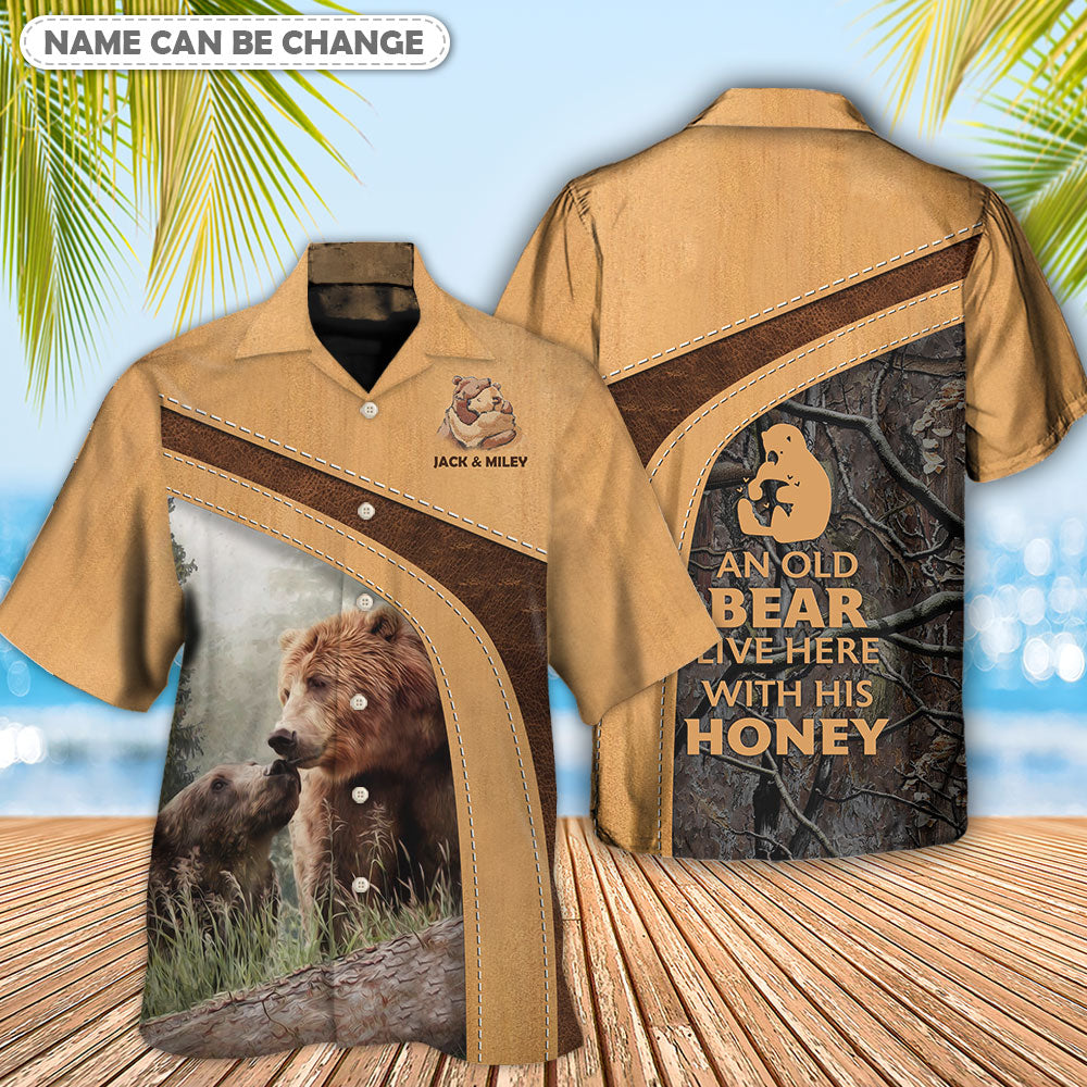 Old Bear And Honey Rustic Art Personalized - Hawaiian Shirt