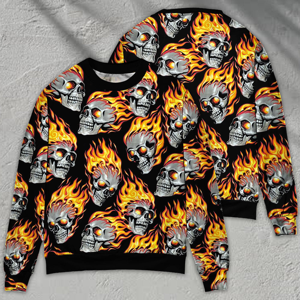 Skull Cool Fire Art Style – Sweater - Ugly Christmas Sweater