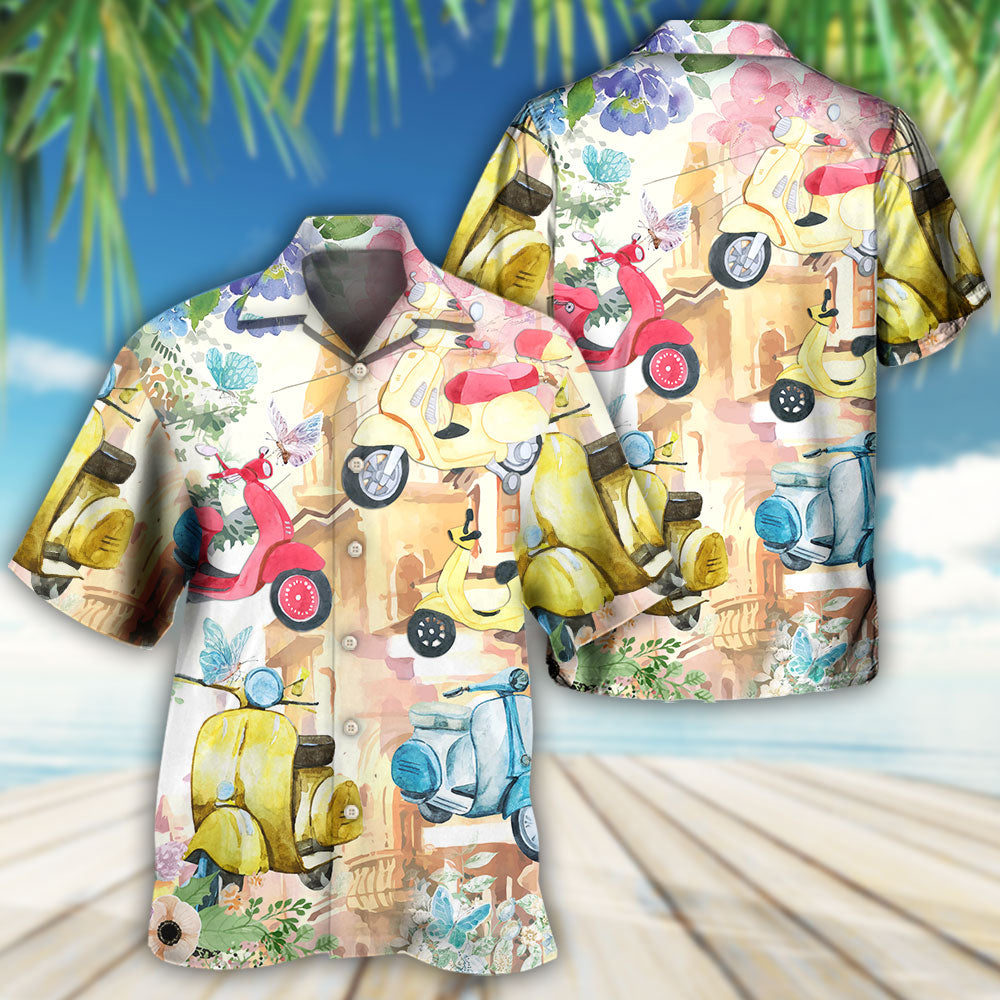 Scooter And Flowers Soft Watercolor – Hawaiian Shirt
