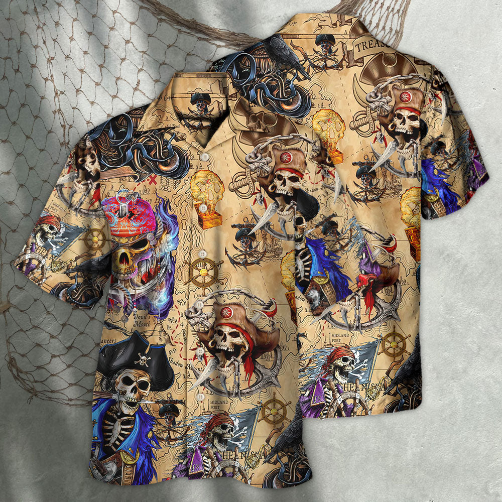Pirate Skull Treasure Map Adventure Art – Hawaiian Shirt
