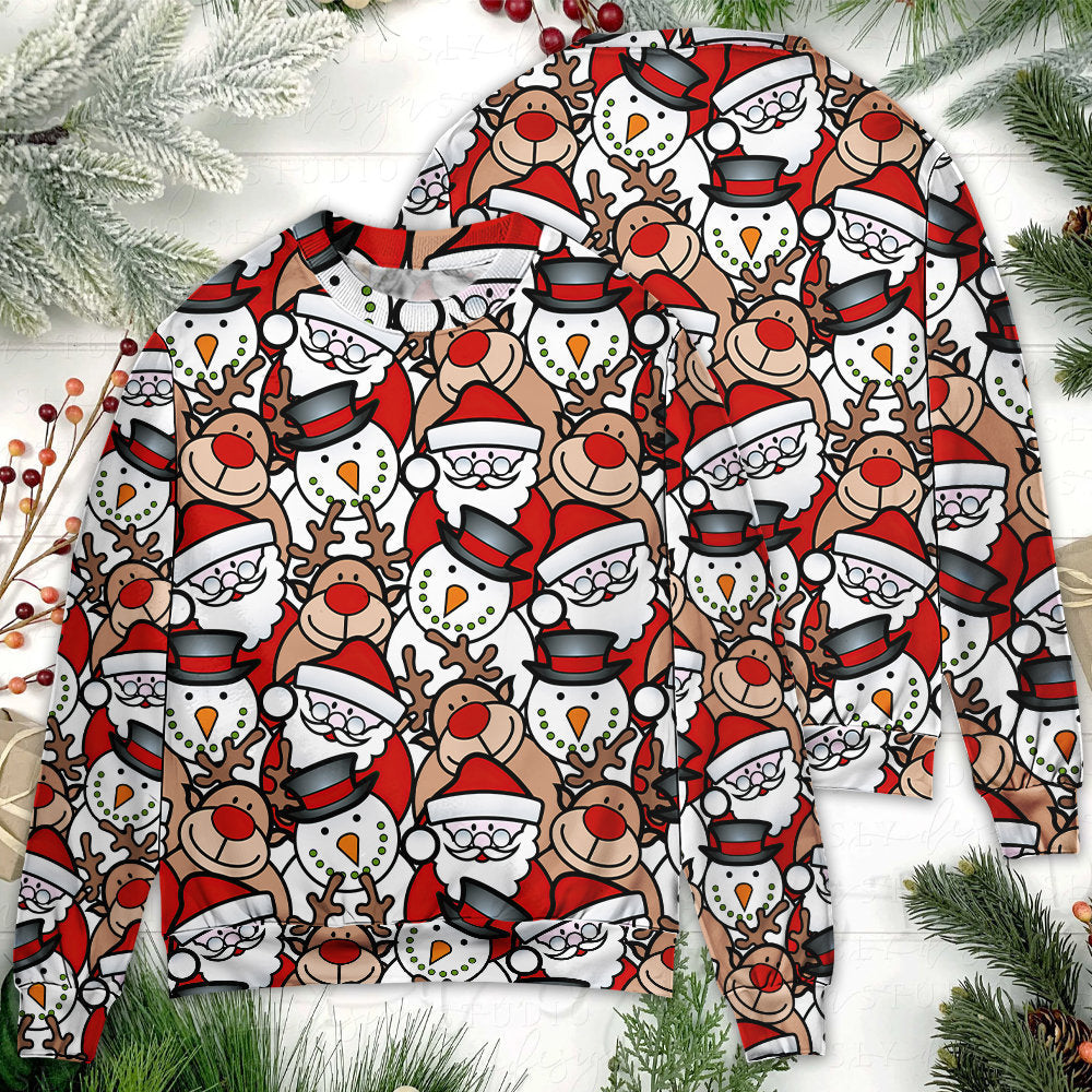 Christmas Cute Santa And Reindeer – Sweater - Ugly Christmas Sweater