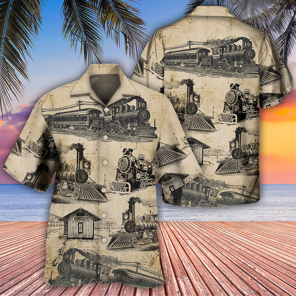 Vintage Train Sketch Retro Art – Hawaiian Shirt