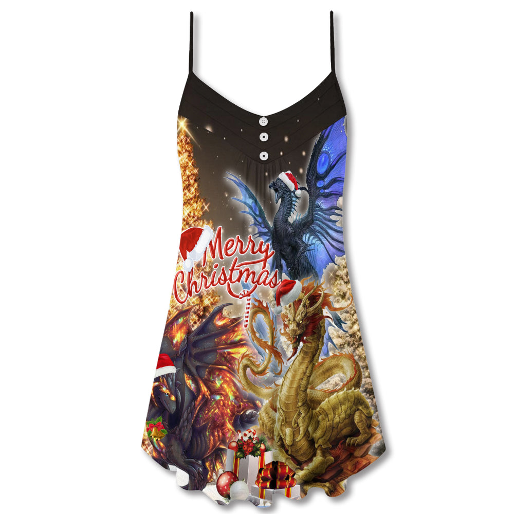 Christmas Love Dragon Bright – Women's Summer Sleeveless V-Neck Camisole Dress