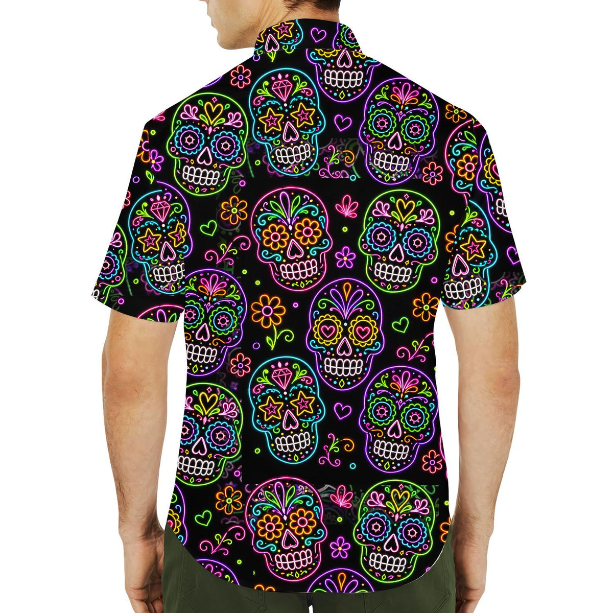 Neon Sugar Skull Day Of The Dead Gothic Halloween – Hawaiian Shirt