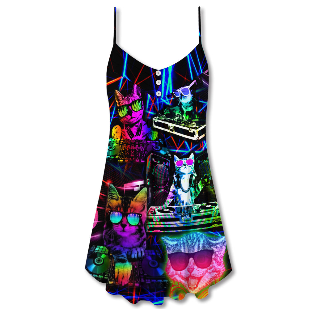 Cool DJ Cat Life – Women's Summer Sleeveless V-Neck Camisole Dress