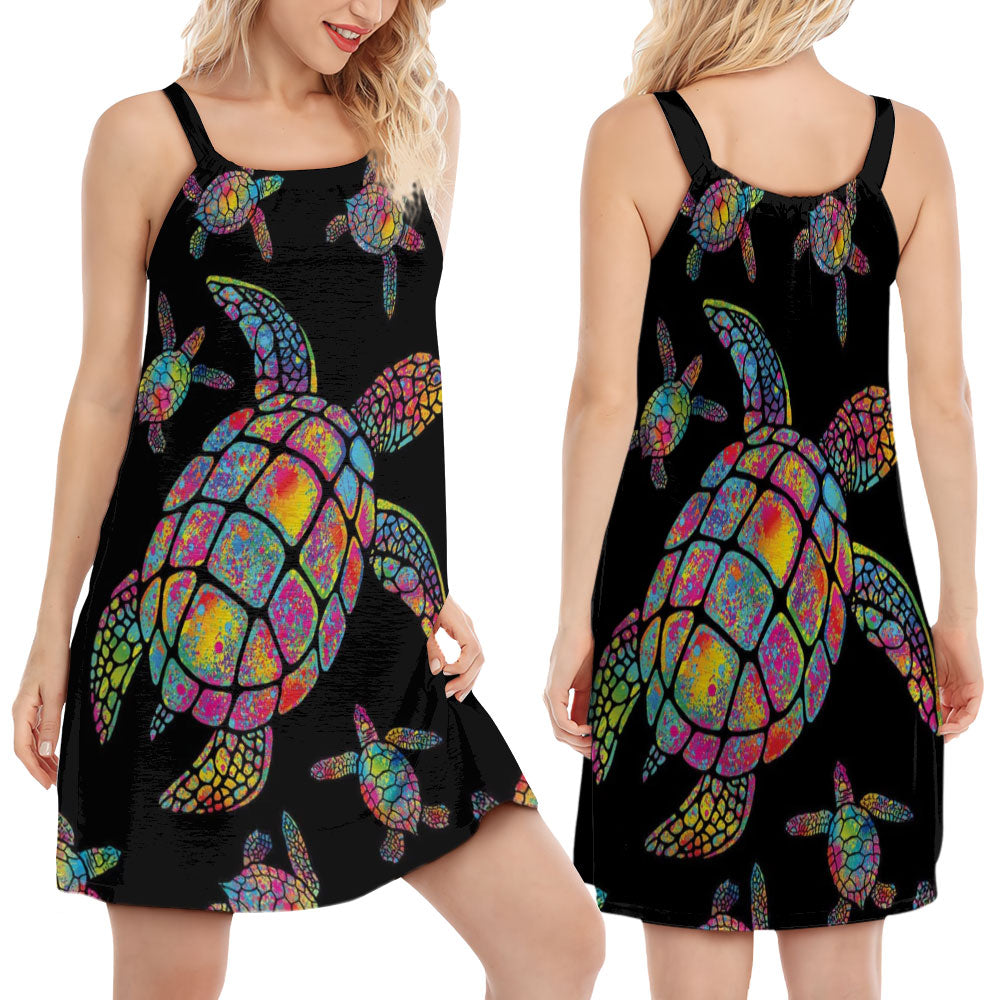 Hippie Turtle Ocean Love – Women's Summer Sleeveless V-Neck Camisole Dress