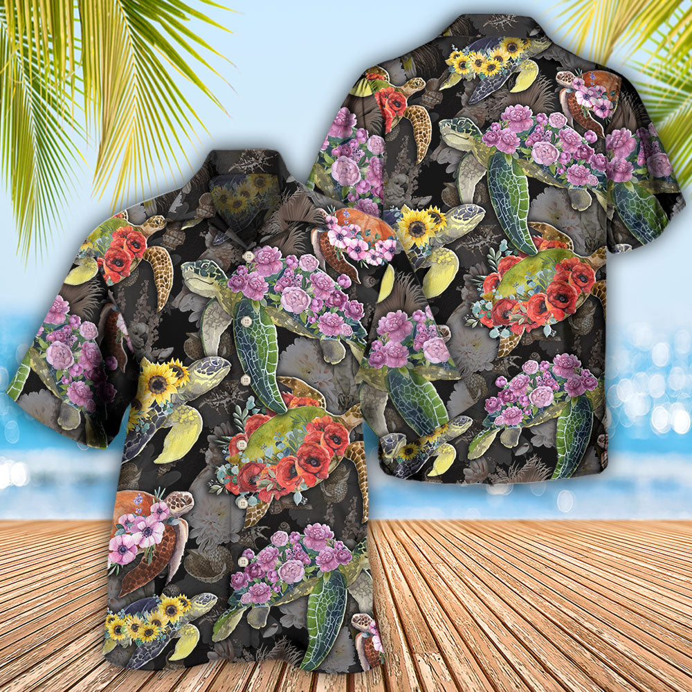 Turtle And Flowers Tropical Nature - Hawaiian Shirt