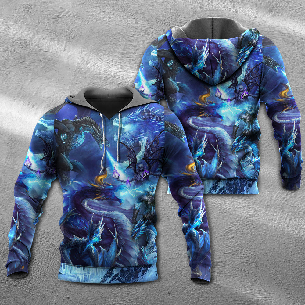 Blue Dragon Skull Lightning - 3D Hoodie