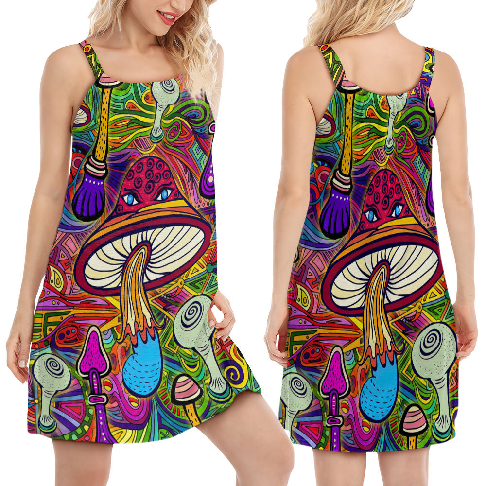 Hypnotic Hippie Mushroom Art – Women's Summer Sleeveless V-Neck Camisole Dress