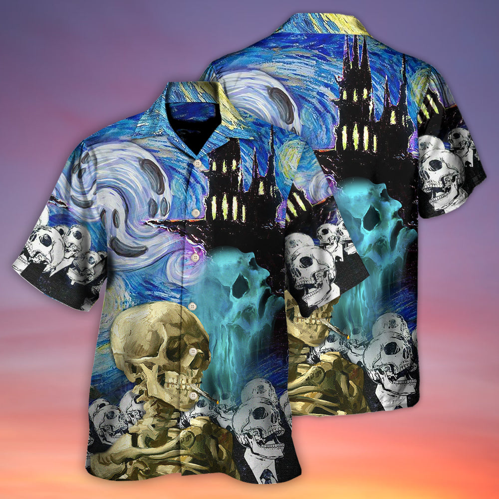 Halloween Skull Smoke Starry Night Boo Art - Hawaiian Shirt
