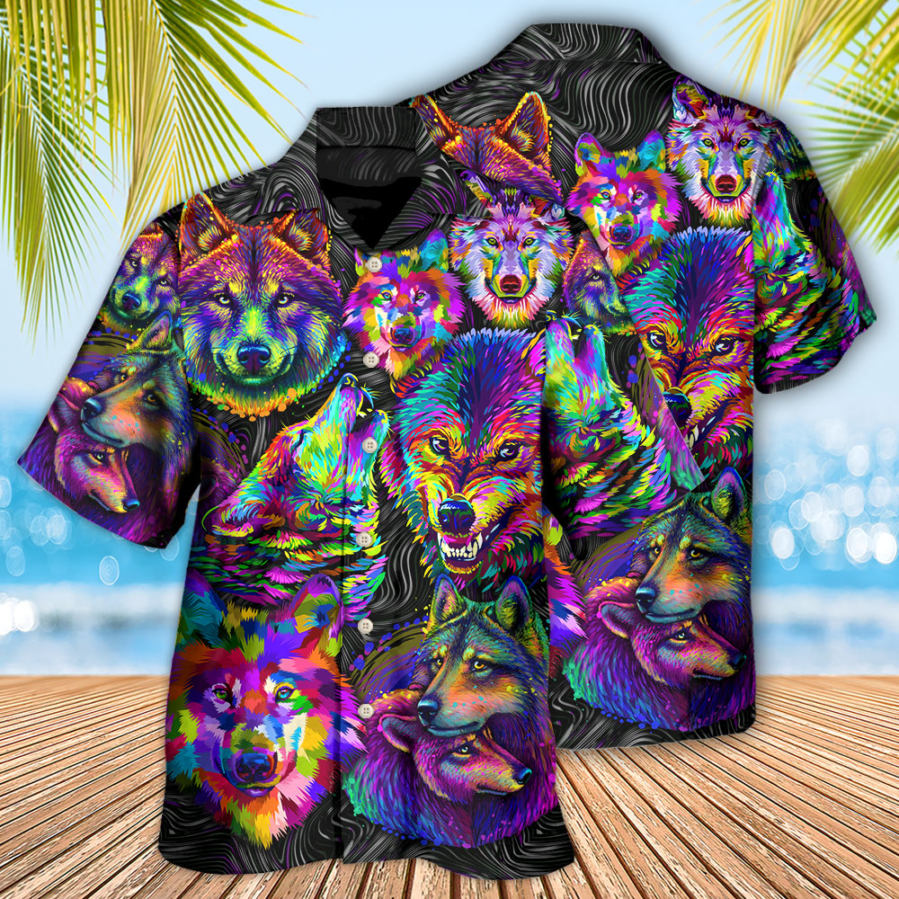 Wolf Neon Colorful Fantasy Art – Hawaiian Shirt