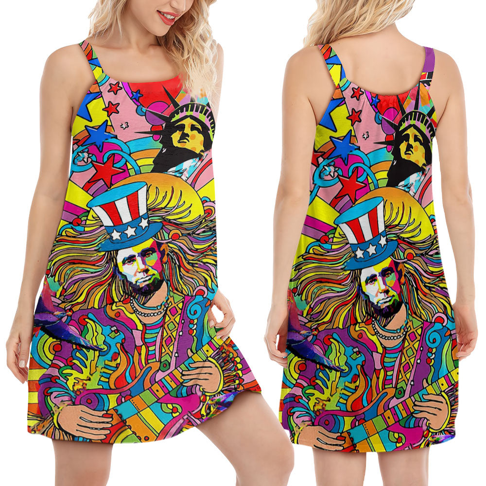 Hippie Alien Frogs Tie Dye – Women's Summer Sleeveless V-Neck Camisole Dress