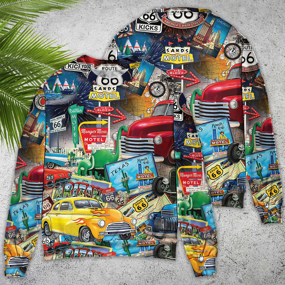 Route 66 Road Trip Puzzle Art – Sweater - Ugly Christmas Sweater