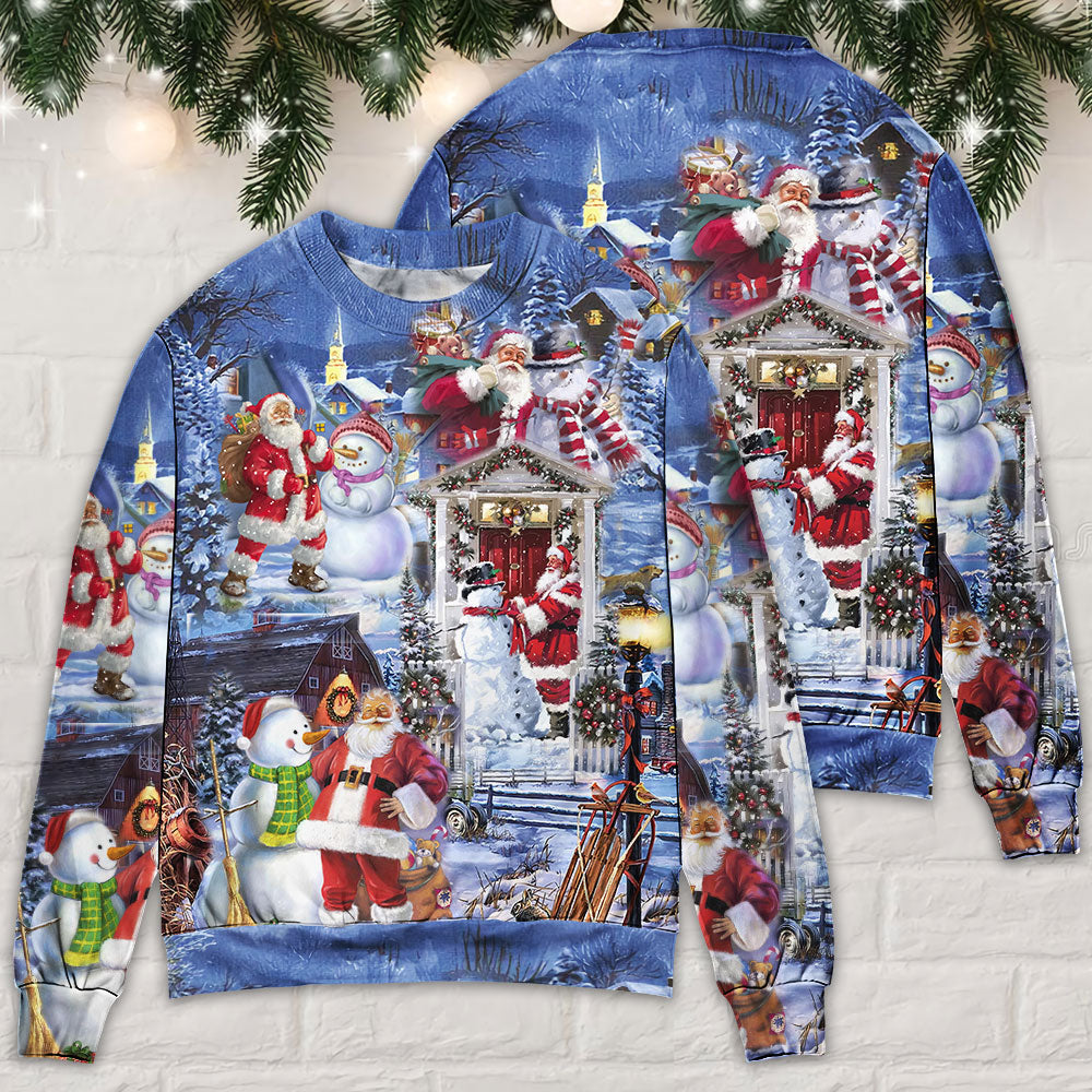 Santa And Snowman Happy Holiday – Sweater - Ugly Christmas Sweater
