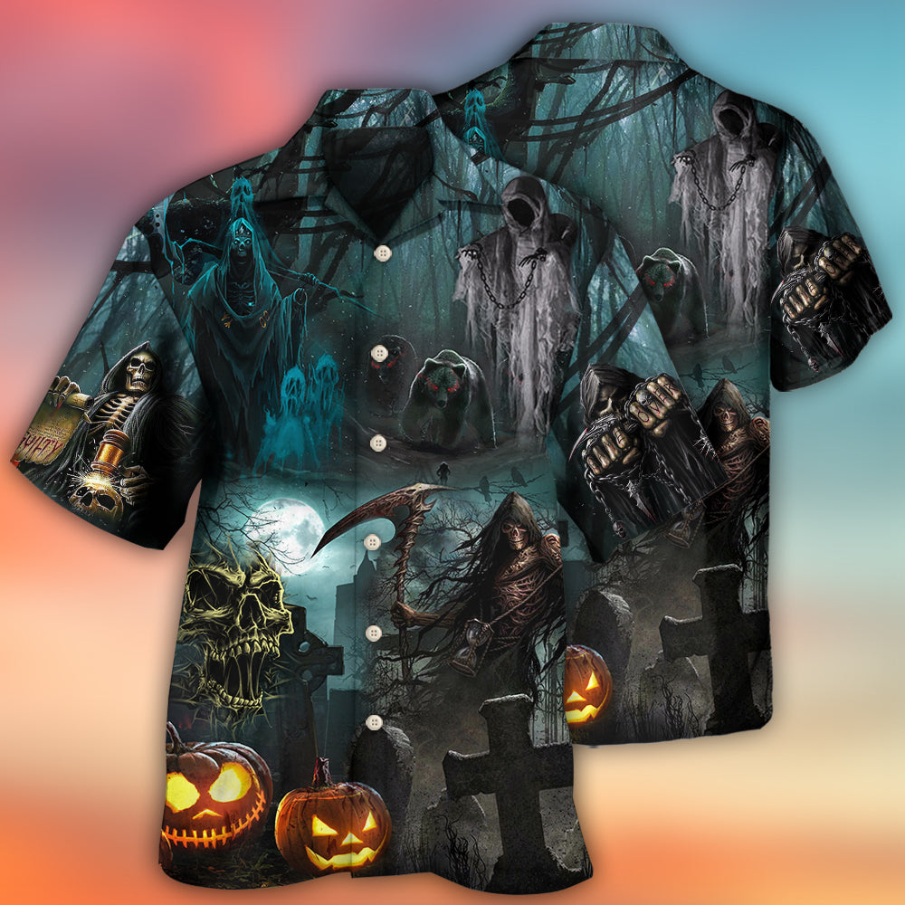 Halloween Ghost In Dark Pumpkin Scene – Hawaiian Shirt