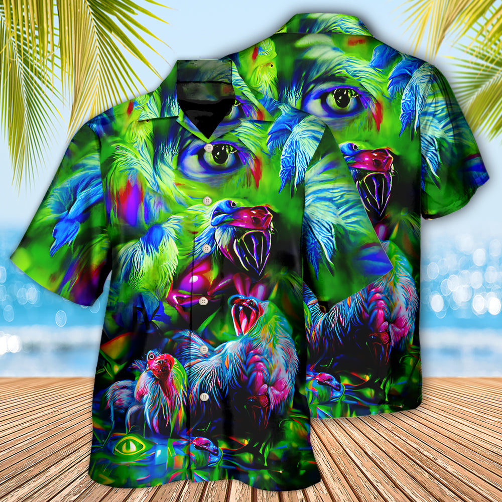 Funny Crowing Rooster Neon Art - Hawaiian Shirt