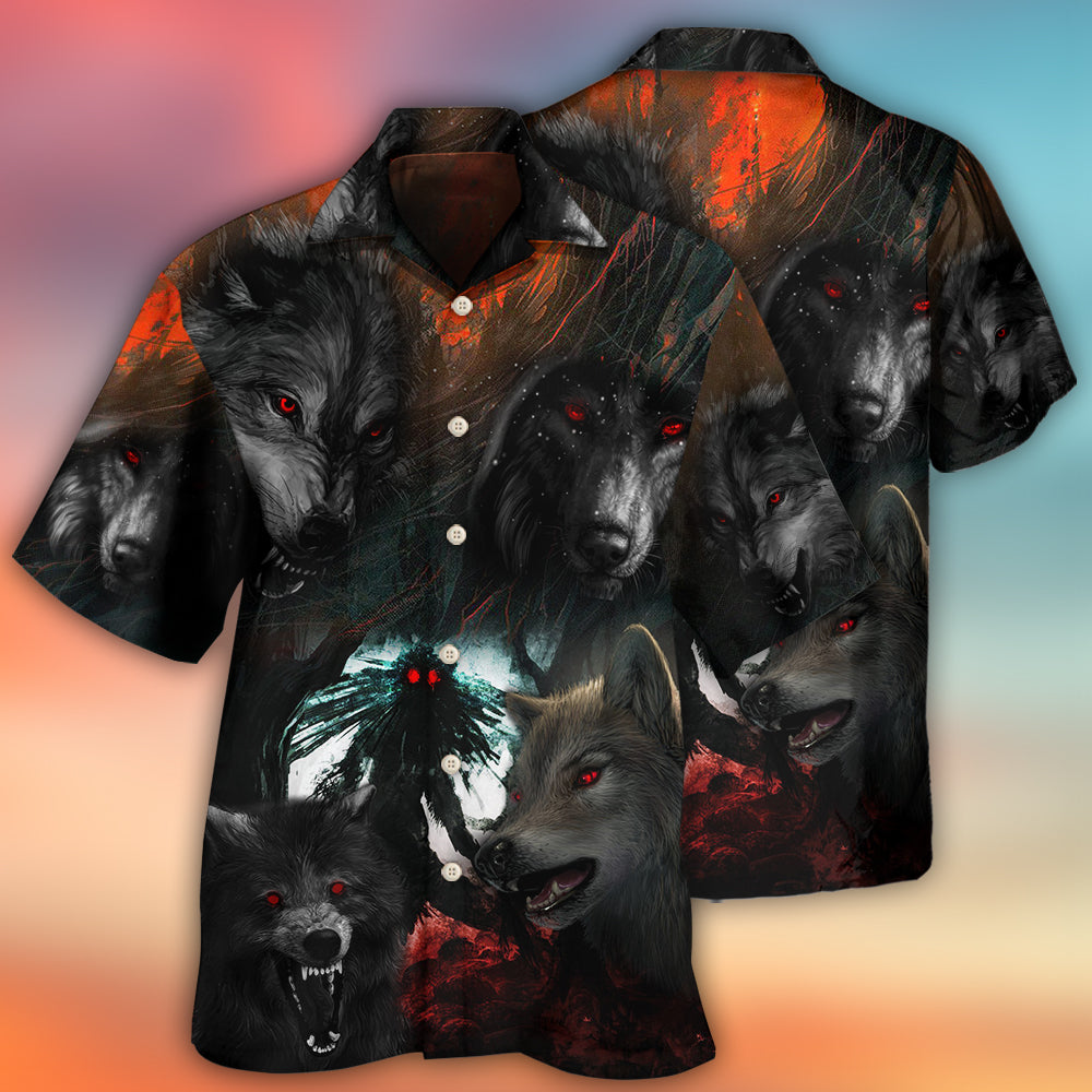 Halloween Black Wolf In Dark Forest – Hawaiian Shirt