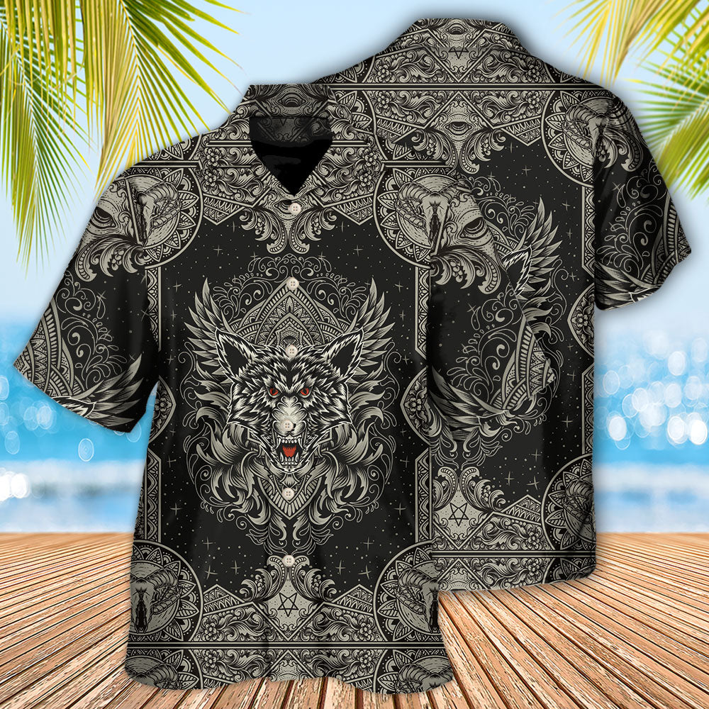 Wolf Line Art In Dark Style – Hawaiian Shirt