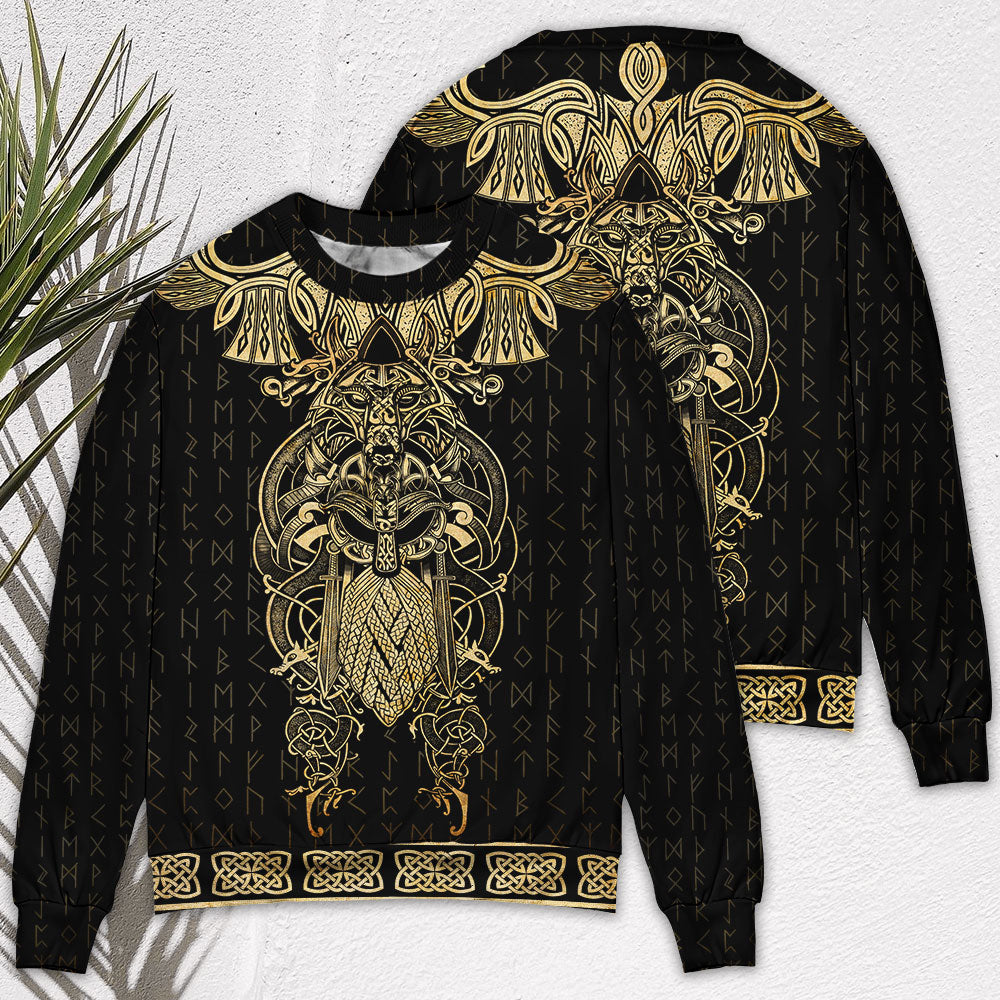 Viking Warrior Golden Raven Style – Sweater - Ugly Christmas Sweater