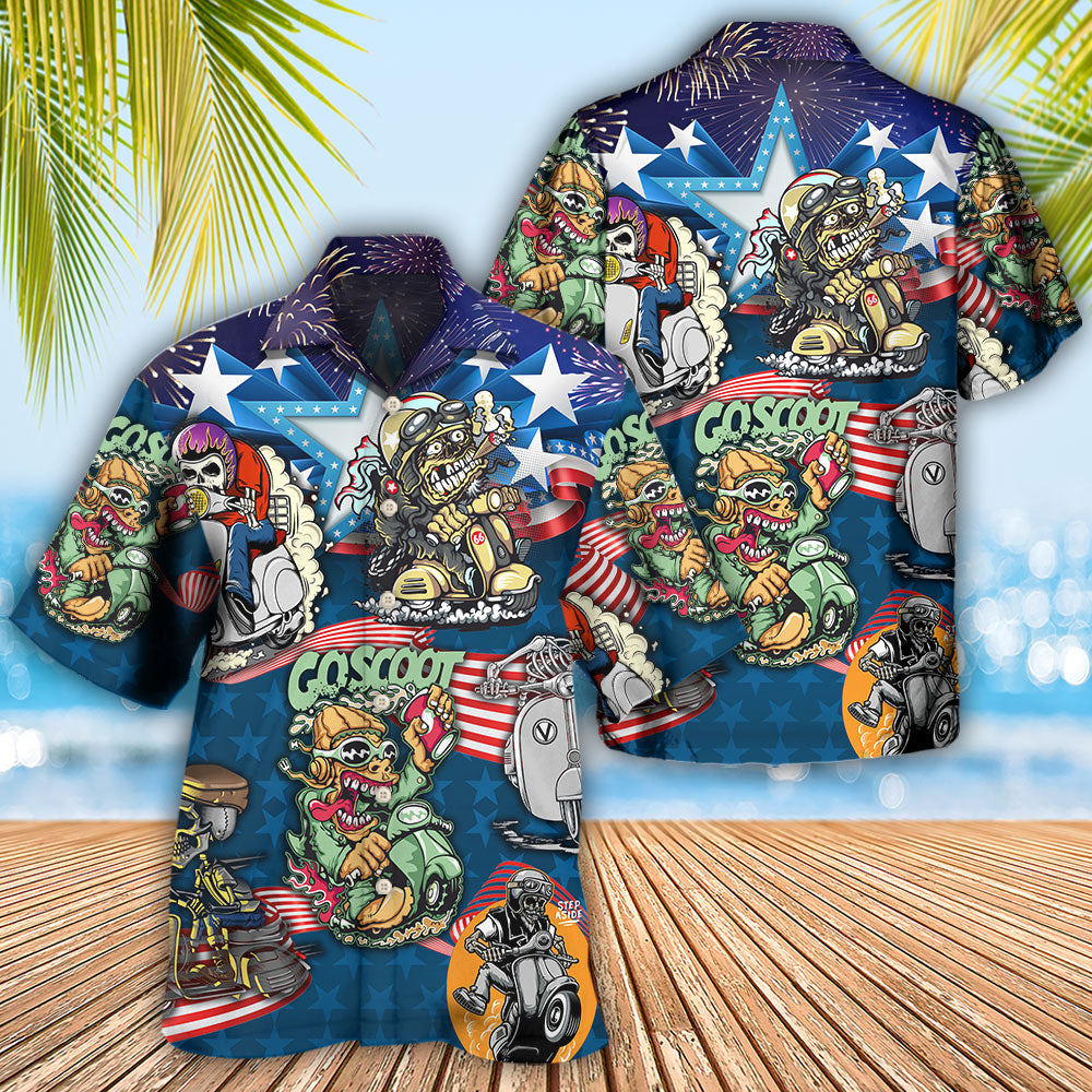 Scooter Skull USA Flag Patriotic Style – Hawaiian Shirt