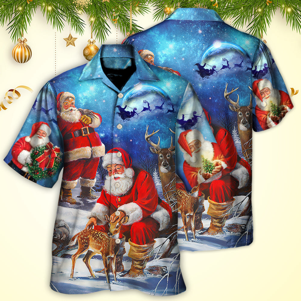 Christmas Santa Night Sky Holiday Art – Hawaiian Shirt