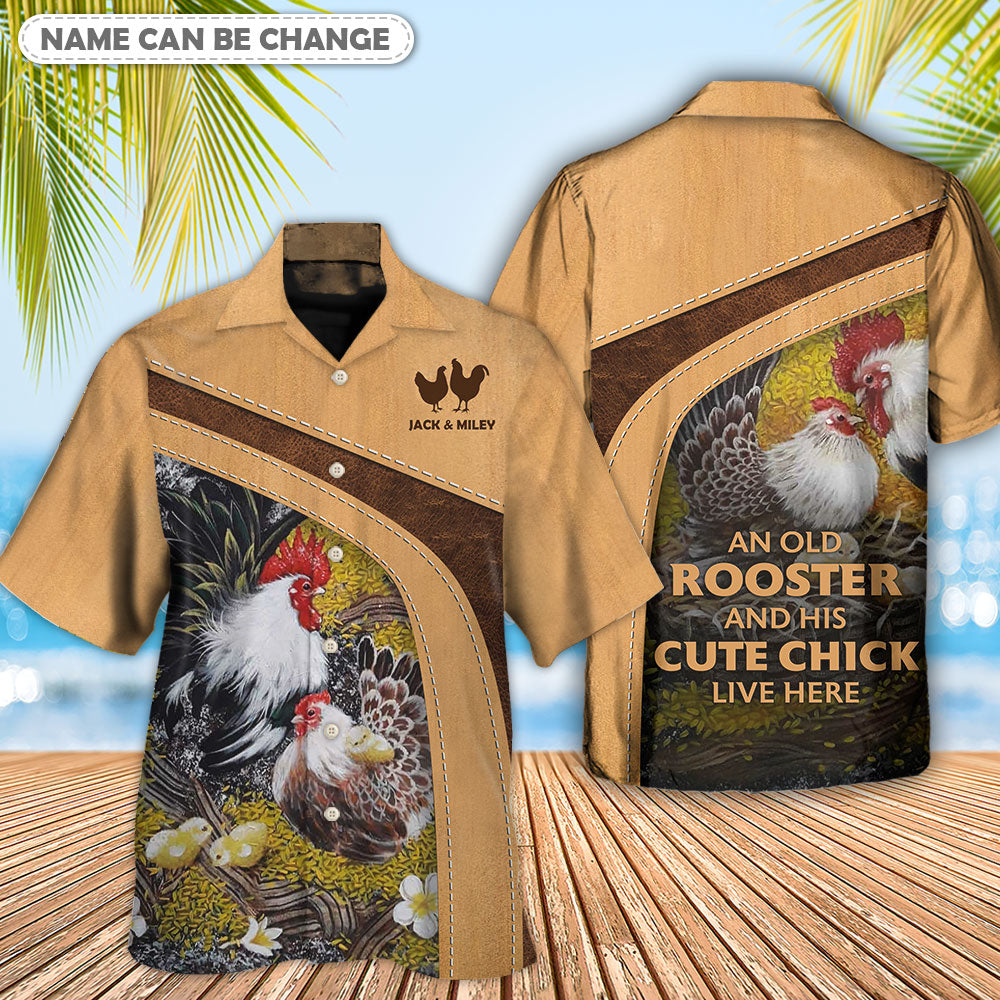 Old Rooster And Cute Chick Farm Personalized - Hawaiian Shirt