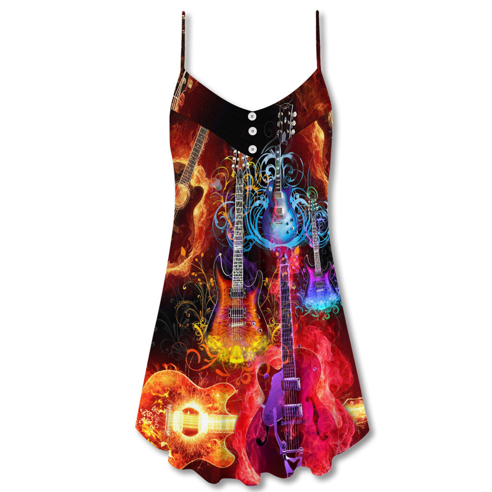 Acoustic Guitar Lover Colorful – Women's Summer Sleeveless V-Neck Camisole Dress