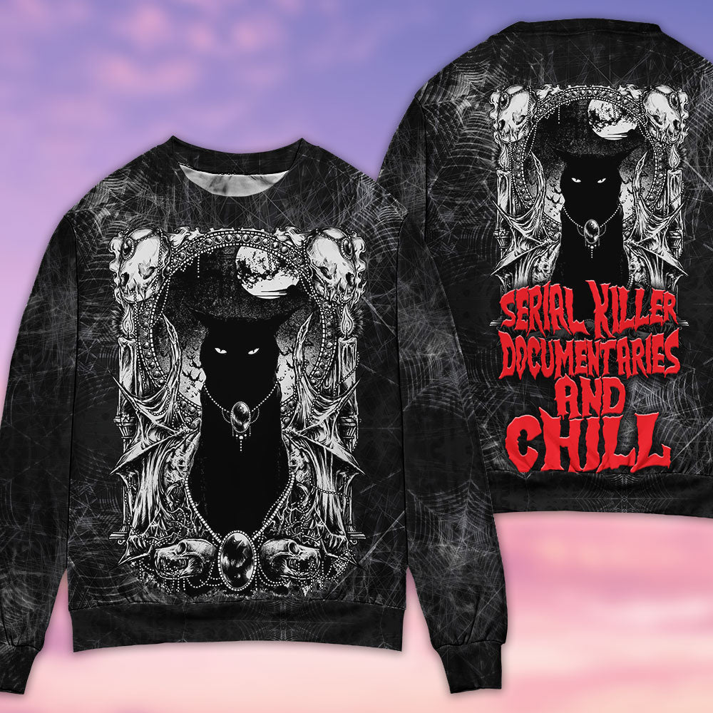 Black Cat Spooky Movie Night Style – Sweater - Ugly Christmas Sweater