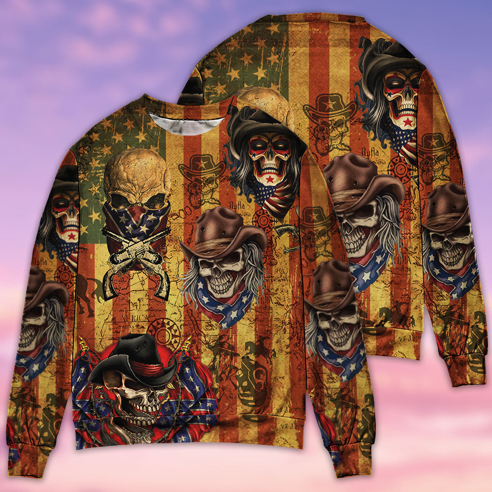 Retro Cowboy Skull America Style – Sweater - Ugly Christmas Sweater