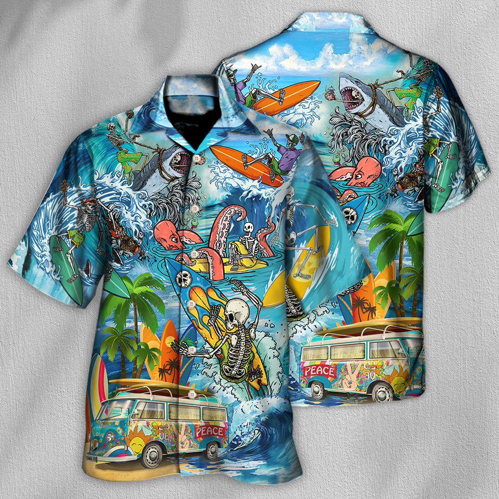 Hippie Live To Surf Skull Vintage Style - Hawaiian Shirt
