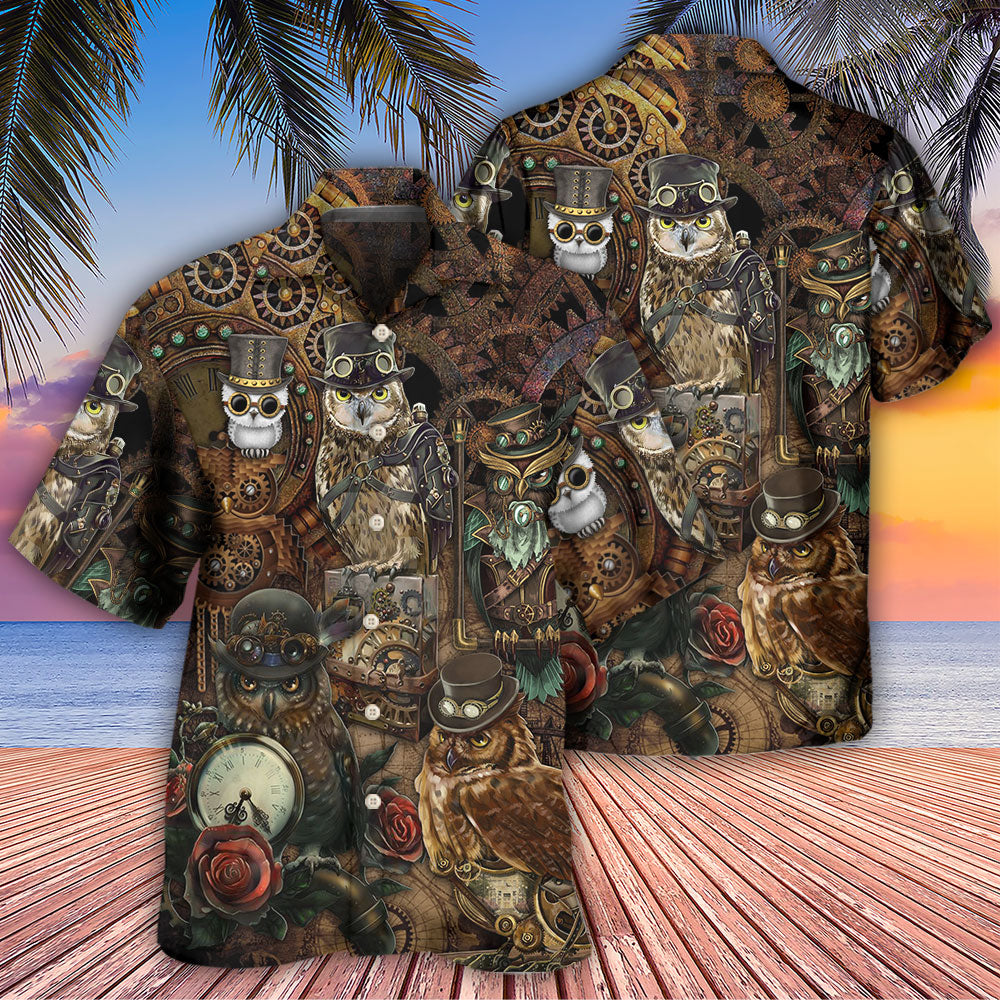 Steampunk Owl Retro Mechanical Art – Hawaiian Shirt