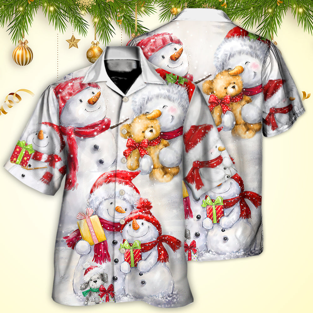 Romantic Snowman Christmas Painting – Hawaiian Shirt