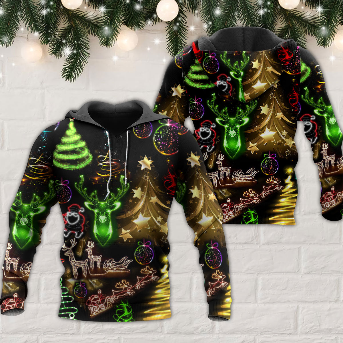 Christmas Tree Snowman Neon Cool Art – 3D Hoodie