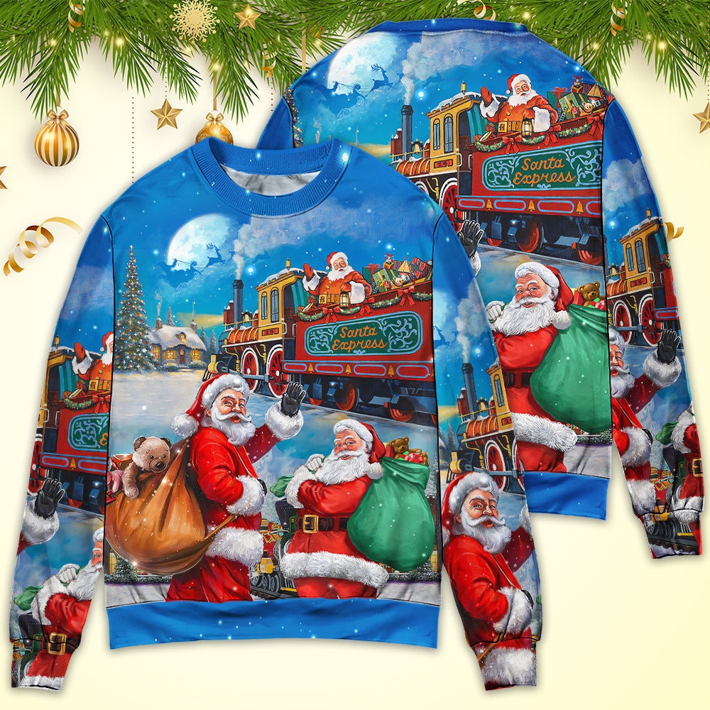 Christmas Santa Train Gift Art Style – Sweater - Ugly Christmas Sweater