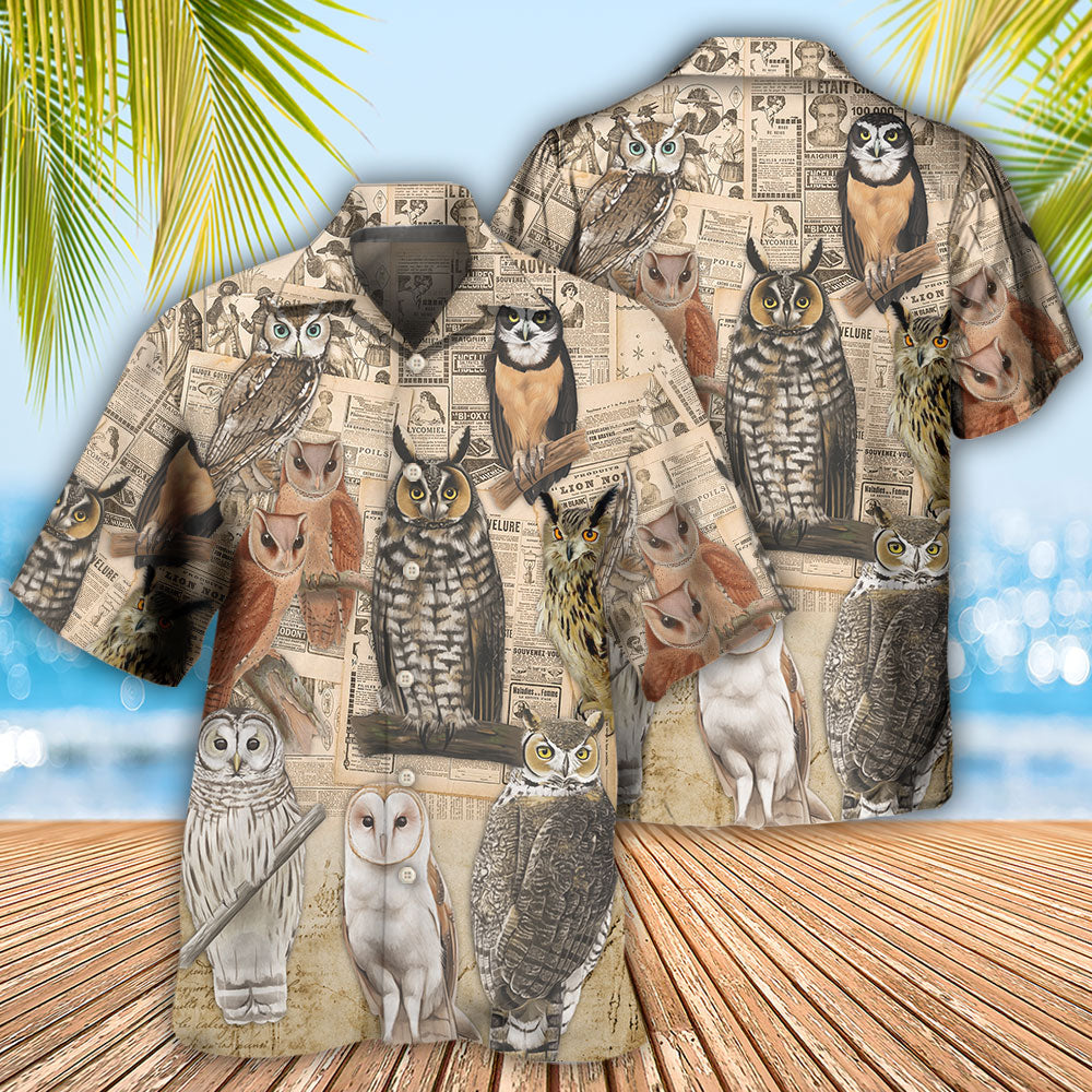 Vintage Owl On Old Paper Art – Hawaiian Shirt