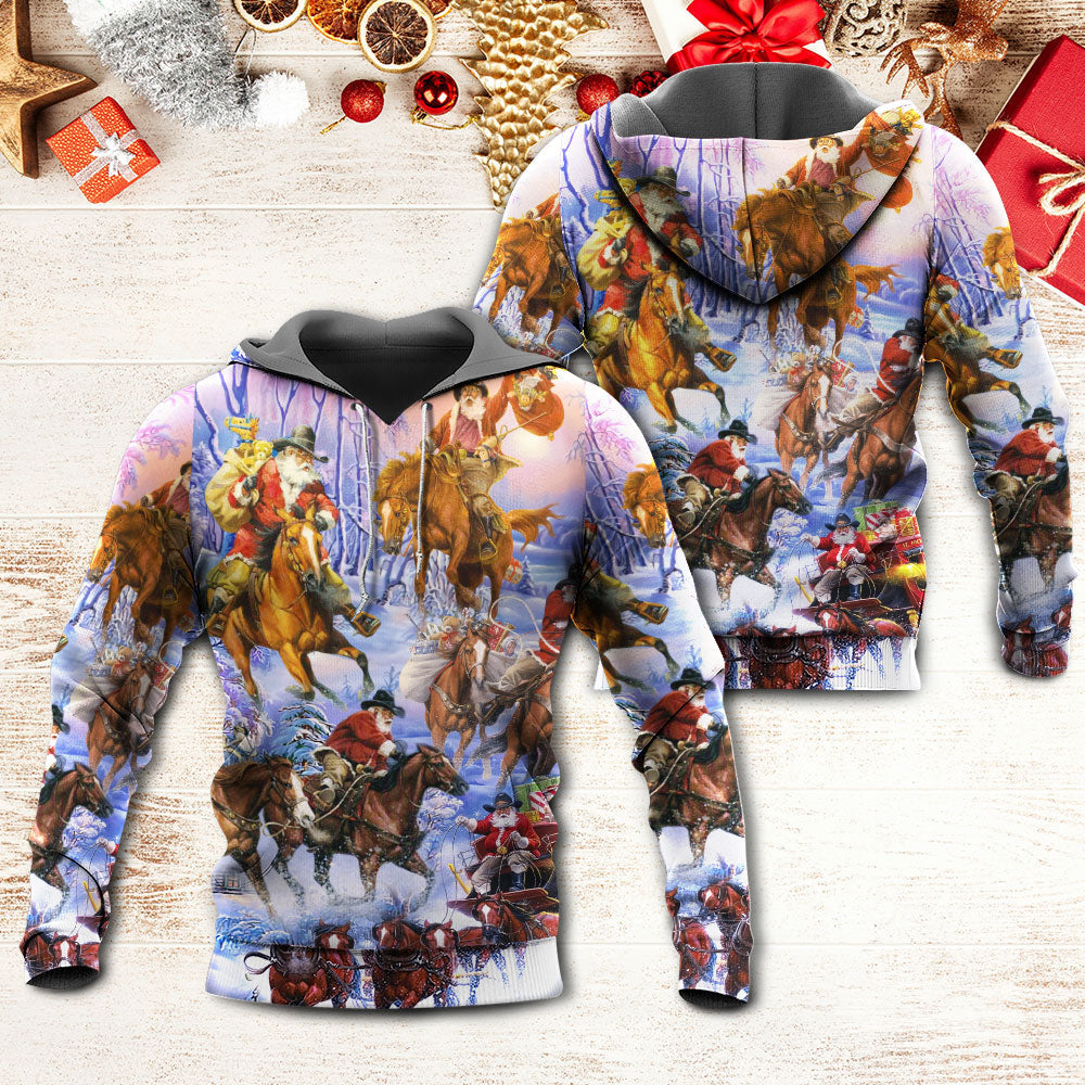 Christmas Santa And Horse Ho Ho Ho Merry Xmas - Hoodie