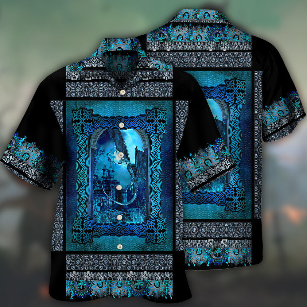 Blue Dragon Viking Pattern Art – Hawaiian Shirt