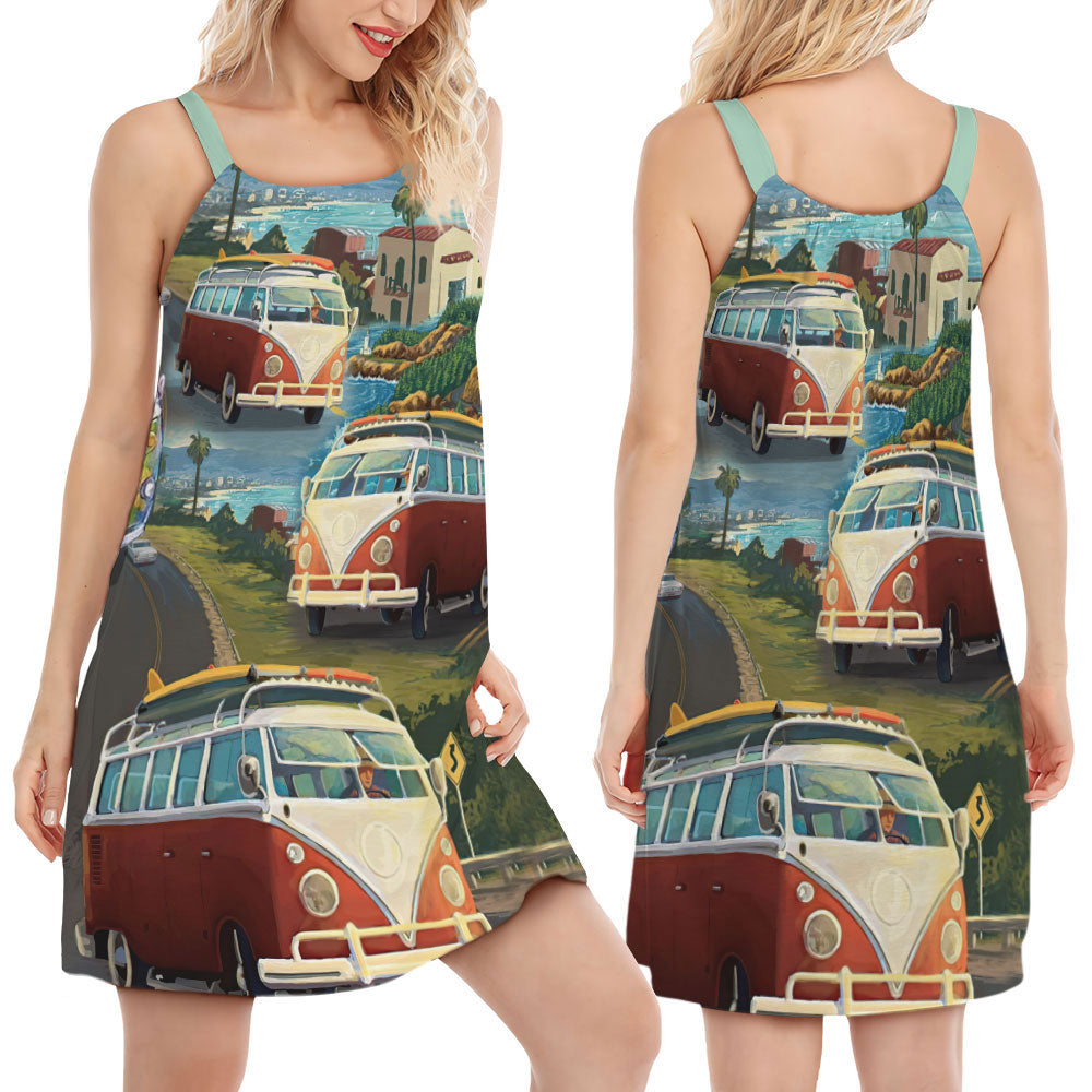 Hippie Van Beach Life – Women's Summer Sleeveless V-Neck Camisole Dress