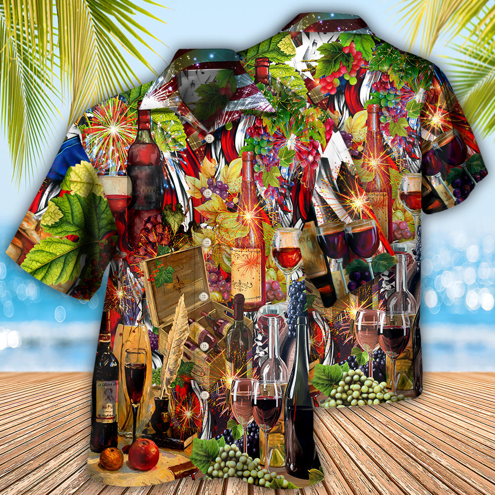 Wine Lover Patriotic Independence Day - Hawaiian Shirt