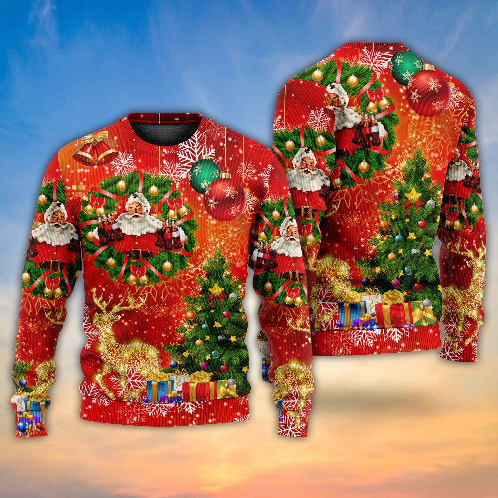 Christmas Santa Holiday Tree Red Light Art – Sweater - Ugly Christmas Sweater